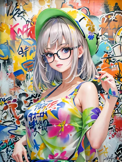 8K quality, watercolor painting, stylish design, (((The strongest beautiful girl of all time))), (((Japanese)))、Idol、clear, stylish glasses, Fashionable hats, (((highest quality))), bob hair, put your hand on the wall, HDR, ((Detailed details)), stylish fa...