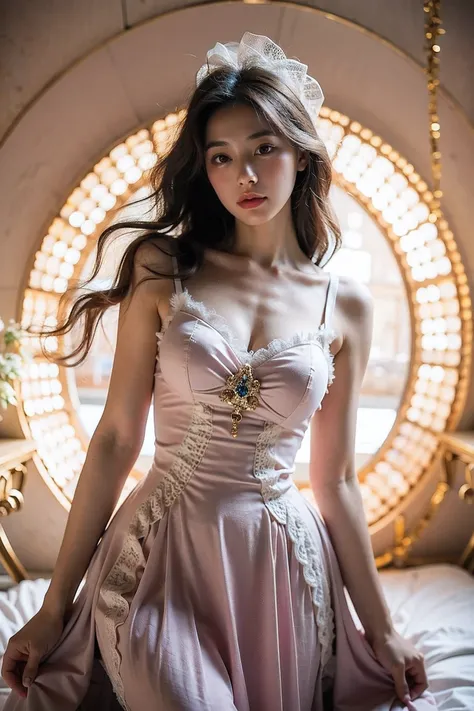 realistic photography, beautiful, cute, korean girl , rococo dress