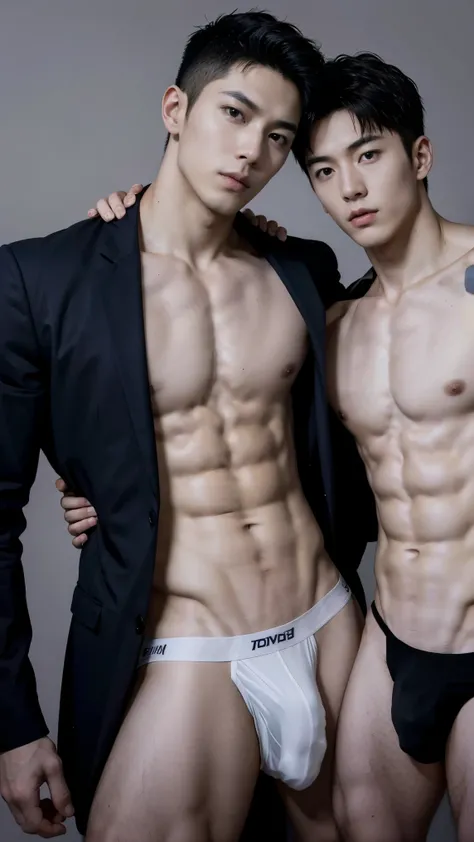 2 guys, Korean, shirtless, Beautiful face, muscular chest, volume in underwear, convex,  big, futuristic, slender body, husky, Slim, big nice convex, handsome korean actor, 2 gays, 2 men , gay couple,sexual, big и целуй, detailed face, perfect face, Perfec...