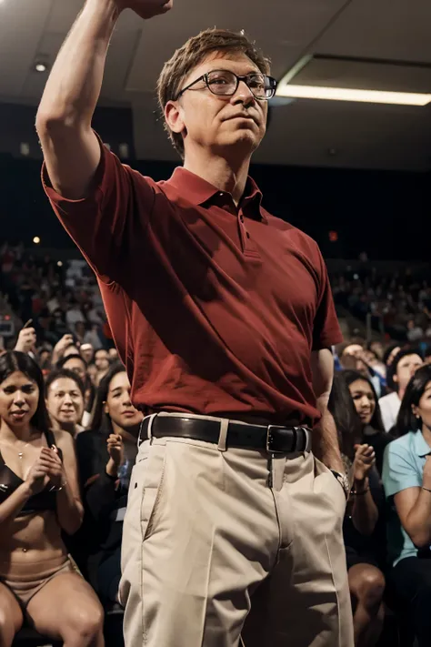 Bill Gates flexing in front of a crowd