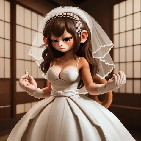 (masterpiece, best quality:1.2), (absurdres, highres, ultra-detailed), (perfect anatomy), 
1 japanese woman,female monkey,Wedding dress