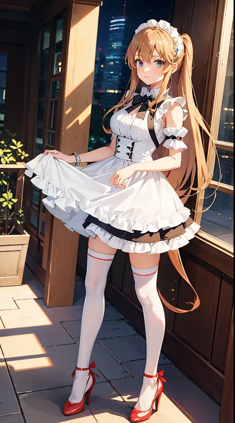 Asuna from Sword Art Online wearing a maid outfit and high heels