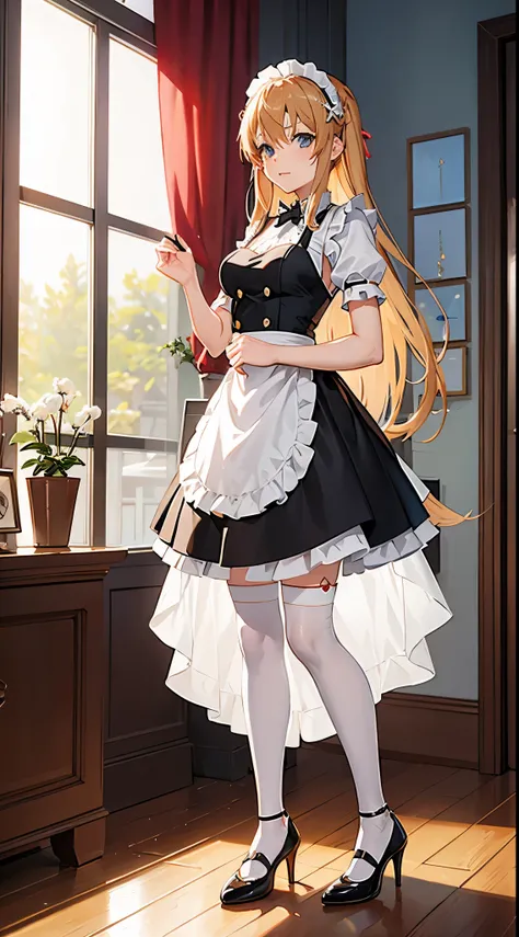 Asuna from Sword Art Online wearing a maid outfit and high heels