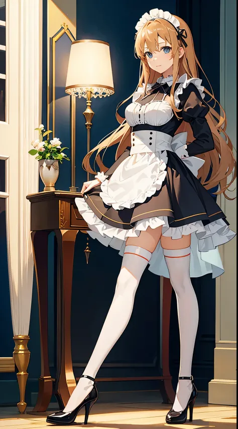 Asuna from Sword Art Online wearing a maid outfit and high heels