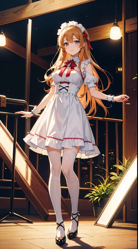 Asuna from Sword Art Online wearing a maid outfit and high heels