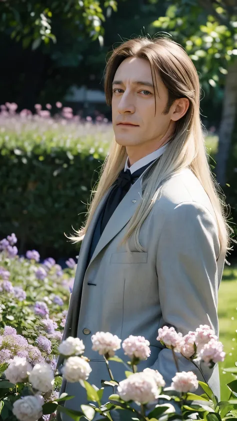 Jason Isaacs，Long platinum hair，Young, handsome, elegant and noble，Impressionism，Screen description，Impressionism, by Oscar-Claude Monet and STUDIO GHIBLI，meticulous portrait