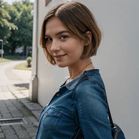 Meisterwerk, good quality, Realistisch, Fotoshooting, girl, pretty, Short bob haircut just above the shoulders, blonde, Seitenteil, Kein Pony, smiling, Modell, Fachmann, , hole body, Full body framed, Sehr detaillierte Darstellung, Galakleid Rot, Geht von ...