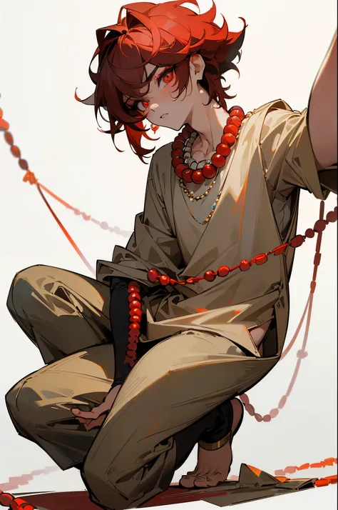 ultra-detailed,(best quality),((masterpiece)),(highres),original,extremely,(xiao),1boy, solo, male focus, looking at viewer jewelry, necklace, bangs, simple background, white background, makeup, red eyeshadow, slit pupils, bead necklace, eyeshadow, beads, ...