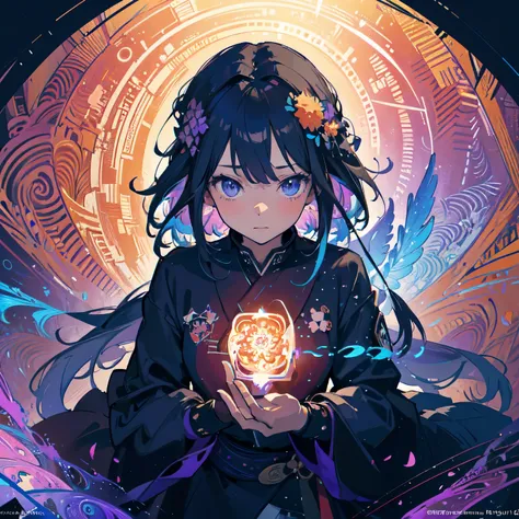 (masterpiece, top quality, best quality, official art, beautiful and aesthetic:1.2), (1girl), extreme detailed,(fractal art:1.3),colorful,blues and purples,highest detailed, look straight at the camera, bust up, birds eye view, girl is centered, focusing