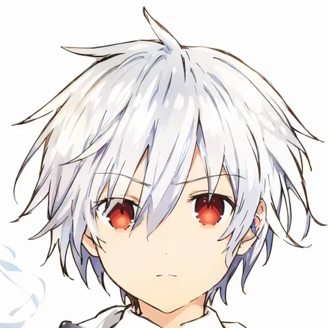 a boy with silver hair and red eyes