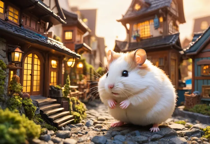 Giant hamsterがミニチュアの街で暴れ回る,trainを持ち上げるハムスター,Giant hamster:cute:fluffy:超cute:big size,diorama:line:train,ultra joyful,Happy,happiness,destroy and play,dioramaとハムスター,masterpiece,最高masterpiece,A wonderful photo that makes the viewer feel Happy,anatomically co...