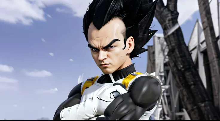 1 man, vegeta, Black and white armor, hair erect up,Using white gloves