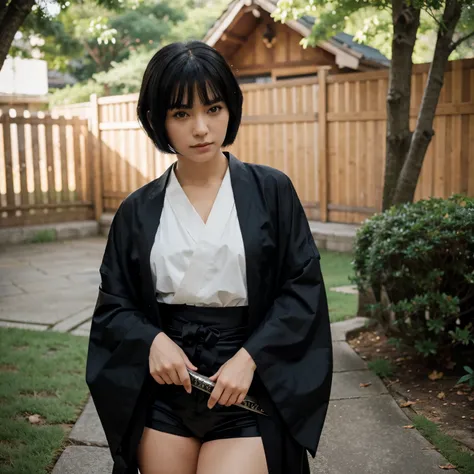 Gorgeous Woman, black short hair, simple clothing, kimono, sword, inuyasha 