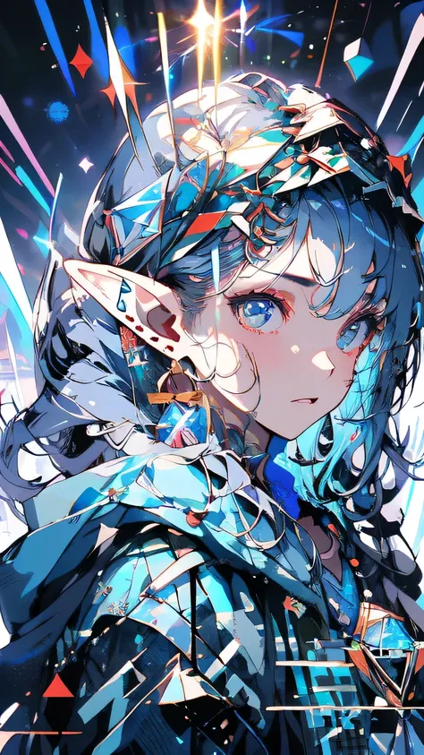 (ice elf portrait:1.2), medium length elf ears, pointy ears,ice around, frosty theme,( 光沢のある黄colorの目:1.2), somewhat cold, arrogant look, sexy russian costume, blue crystal jewelry, A tattoo that shines blue like ice,become familiar with,realistic,4K High D...