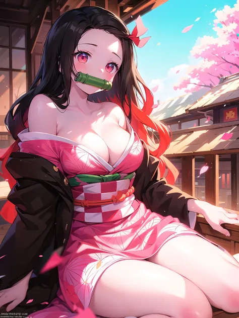 anime girl with a green gag sitting on a window sill, nezuko-chan, nezuko, trending on artstation pixiv, guweiz on pixiv artstation, demon slayer rui fanart, artwork in the style of guweiz, guweiz on artstation pixiv, onmyoji portrait, zerochan art