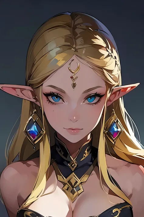 ((masterpiece, best quality)), there is a blonde woman standing in front of a wall, (elven ears), female elf, portrait of female elf, stunning character art, character art, of a beautiful female elf, athletic body, muscular:1.3, Well trained, abs, epic exq...