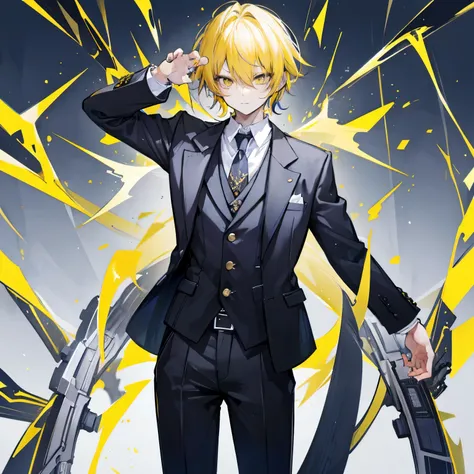 man in suit with yellow hair and aesthetic body