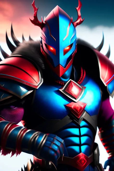 In the heart of a frozen realm, an ice warrior stands proudly, his minimal red armor gleaming under the piercing light. His intense, fiery red eyes contrast starkly with his ice-blue body, a testament to the battle between the elements that Define him. Thi...