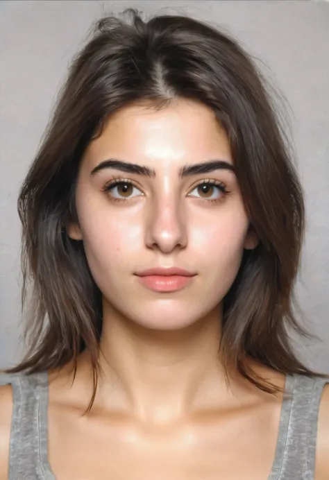 greek hyperialistic babe 20 years passport photo deteaild , ultra details face