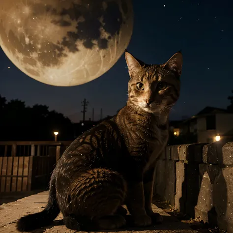 Gato animado mirando la luna