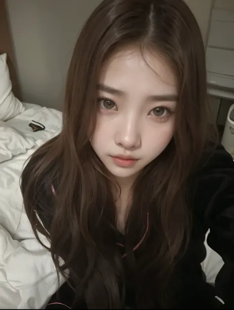 Arafed Asian woman with long brown hair sitting on a bed, bae suzy, jinyoung shin, muchacha coreana, heonhwa choe, jaeyeon nam, ulzzang, ojos dormitorio, hermosa mujer surcoreana, aparcar desde-min, lee ji-eun, lee ji - eun, joven y adorable rostro coreano...