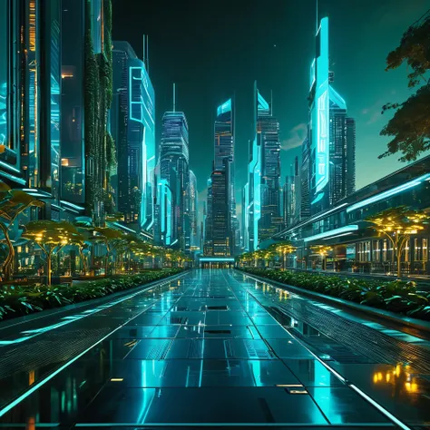 (best quality,4k,8k,highres,masterpiece:1.2),ultra-detailed,(realistic,photorealistic,photo-realistic:1.37),futuristic cityscape,holographic neon lights,illuminating sky,reflections, glass skyscrapers, circuitboard,shining pathways,hovering drones,floating...