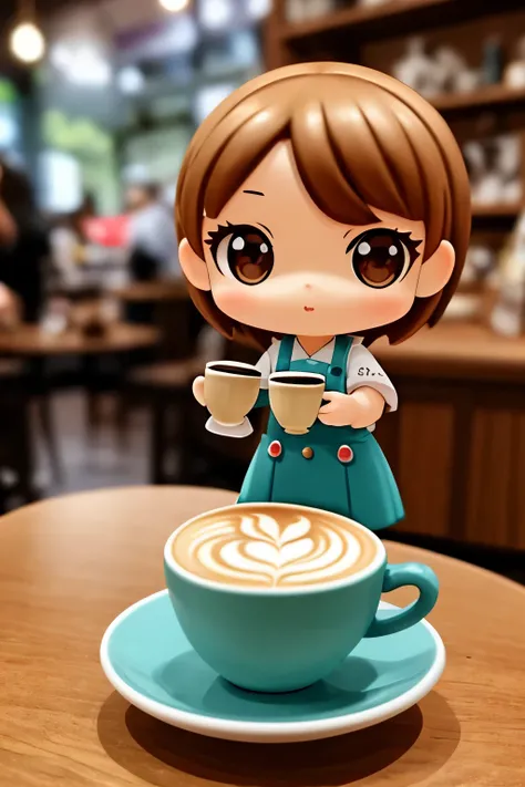 Photoreal、Chibi girl surprised to see artistic cafe latte art