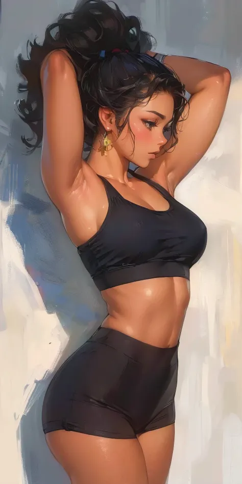 (best quality, masterpiece, ultra-detailed, highres, realistic:1.37), artgerms photorealistic painting, beautiful woman, perfect body, wide hips, detailed eyes and lips, flawless skin, flowing hair, elegant pose, vibrant colors, soft lighting, artistry