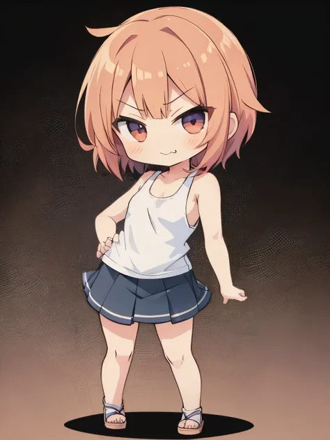 masterpiece, best quality, extremely detailed, anime, short girl,toddercon ,((flat chest)),((chibi)), ((smug face)), Tank top