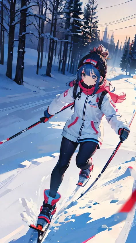 a cute girl, Skiing in the snow