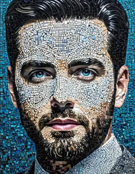 AI man photo mosaic art，pixel art，