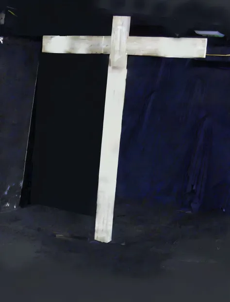 there is a cross made of wood on a table, backside of scenography elements, set photograph, set photo, shadow of catholic church cross, dark backdrop, crucifix, prop, large props, ground - level view, ground-level view, shadow of the cross, cross compositi...