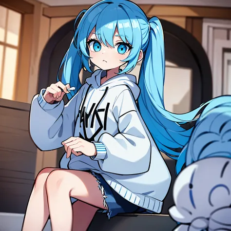 {{{One girl has twin tails,He has light blue hair and light blue eyes, wears jeans, a gray zip hoodie over a white T-shirt, and is holding a light blue candy.}}}、gag