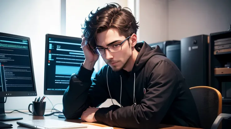 Portrait of a male computer engineer waiting to try out a new program. and use sensors to test and analyze data