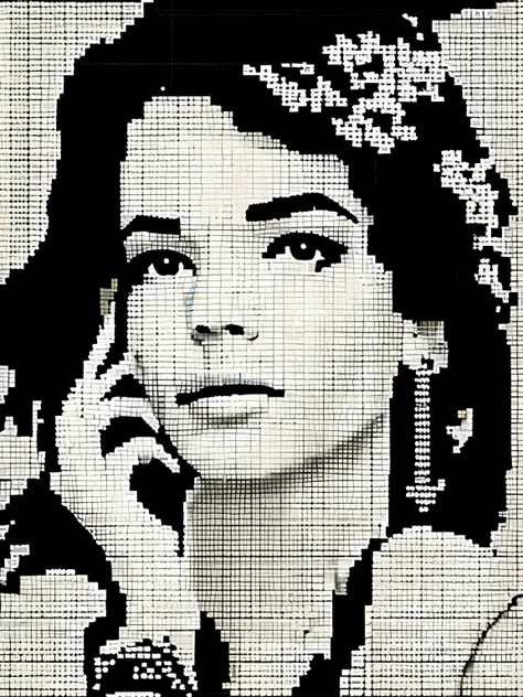 pixel art，create a three-dimensional pixelated portrait in white，monroe，australian artist gil bruve art，black and white photo，（b...