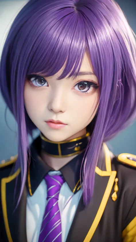 Close-up of a person with purple hair and a purple tie, stylized anime, anime moe art style, Katana Zero video game character, future anime girl, portrait anime space cadet girl, zodiac girl portrait knight, Close up of young anime girl, anime stylized, Wi...