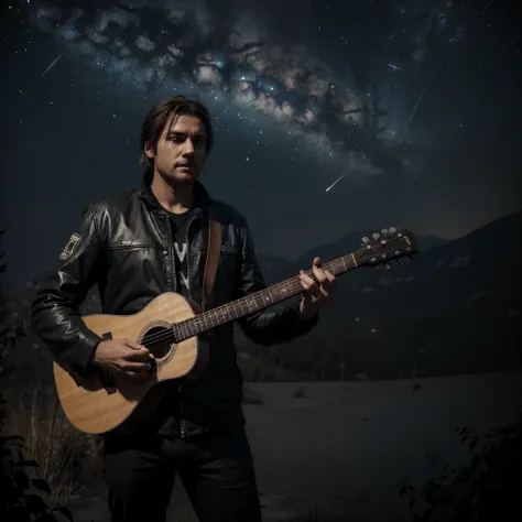 Un hombre con una guitarramirando las estrellas en el cielo... (A man with a guitar gazing at the stars in the sky...)
(best quality, ultra-detailed: 1.2), Epic Extreme: 1.1, 4K resolution,
Dark mood: 0.8, strong backlight: 0.6, volumetric lights: 1.1, vol...