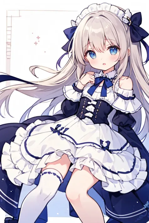 ruffle sleeves, knee socks, pumps, Frilled ribbon on the chest, White tutu skirt