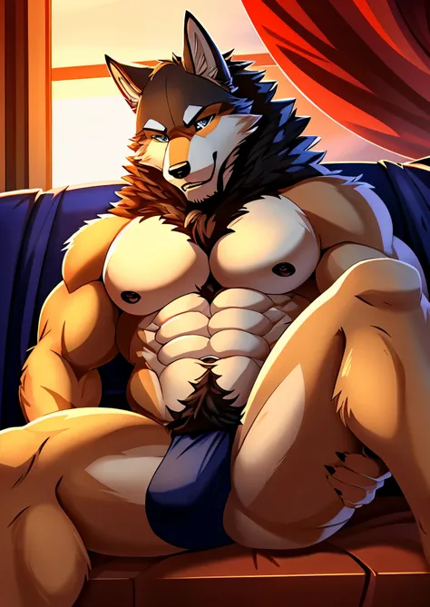 Human-wolf，musculous，Hairy all over，clawed paws，erect through