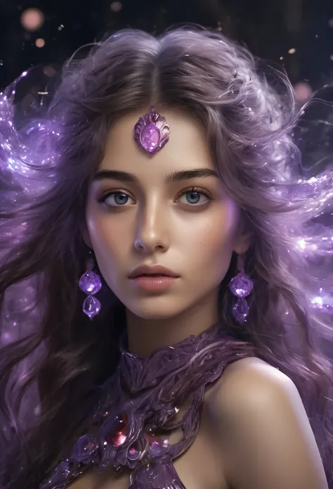 best quality,8k,highres,masterpiece:1.2,ultra-detailed,realistic:1.37,Zerg Queen beauty: Rainer 18 years old, Messy hair, Oil painting, Beautiful flawless face, Soft skin flawless face, Added light purple and purple, Added light red, Complex details, Splas...