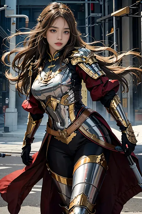 photorealistic, high resolution, soft light,1women, solo, hips up, shining skin, (detailed face), Chinese armor, full armor, longhair , seduce pose,standback show her butt