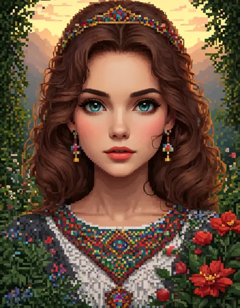 in style of pixel art, portrait, beautiful detailed