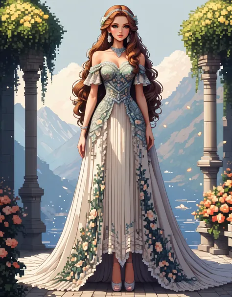 in style of pixel art, a dress, full body, beautiful detailed