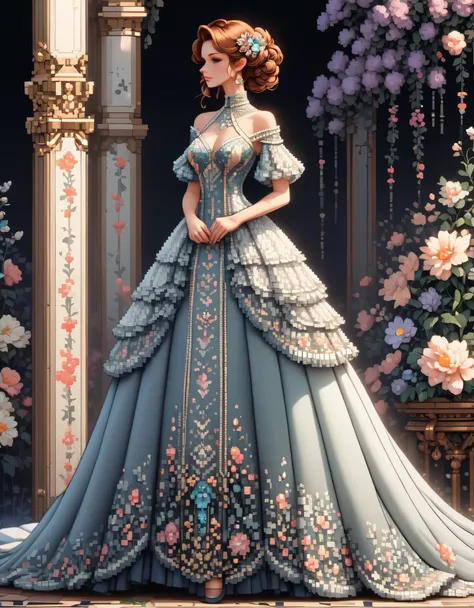 in style of Pixel art, a dress, full body, beautiful detailed