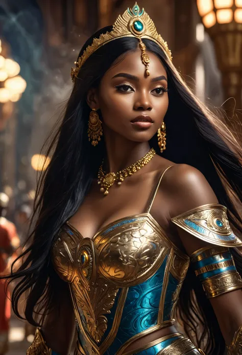 Novel in futurist kingdom of Mali, a beautiful young darkskin couple 17s with (((a long black hair young princess))) with (((a young imperial prince with long black hair))), fighting with swords and lances, (((very beautiful))), perfect faces, whole body, ...