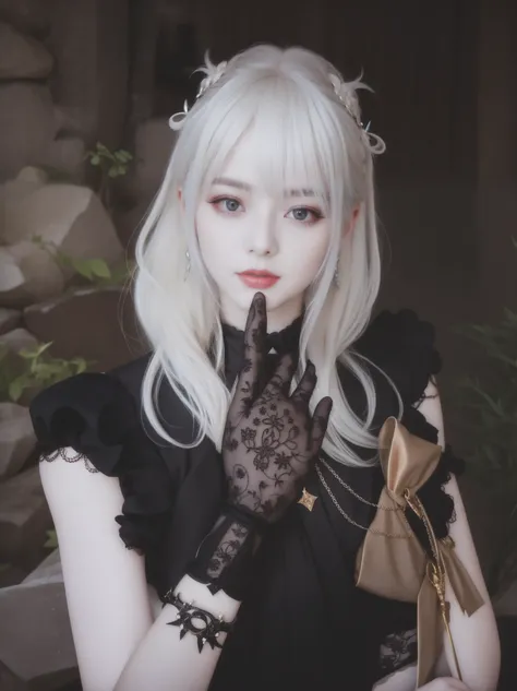 blond haired girl with white hair and black Gants posing for a picture, guweiz, Twintails blancs_Gants, 2b, 2 b, joli visage aux cheveux blancs, oeuvre d&#39;art dans le style de guweiz, 4k], 4k ], white skin and pale porcelain, pale gothic beauty, kanliu6...