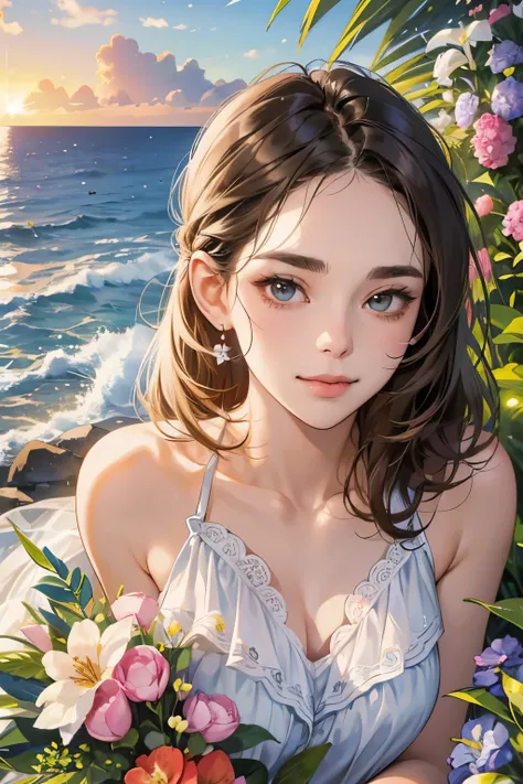 (table top, digital art, digital illustration, 4k, 8k, super detailed, beautiful images, clear image, realistic, RAW photo, perfect face, perfect lines, perfect eyes, soft lighting) 1 female, (light brown hair,chignon hair,innocent look,droopy eyebrows,dro...