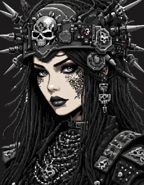in style of Pixel art, in style of Metalhead fashion design , portrait ,beautiful detailed,