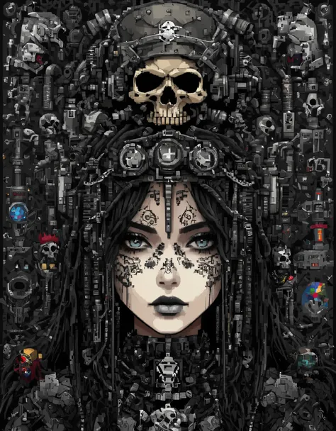 in style of pixel art, in style of metalhead fashion design , portrait ，beautiful detailed，