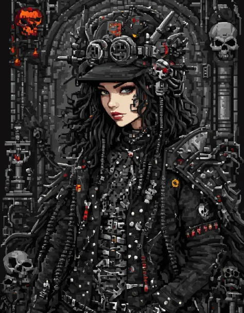 in style of pixel art, in style of metalhead fashion design , portrait ，beautiful detailed，